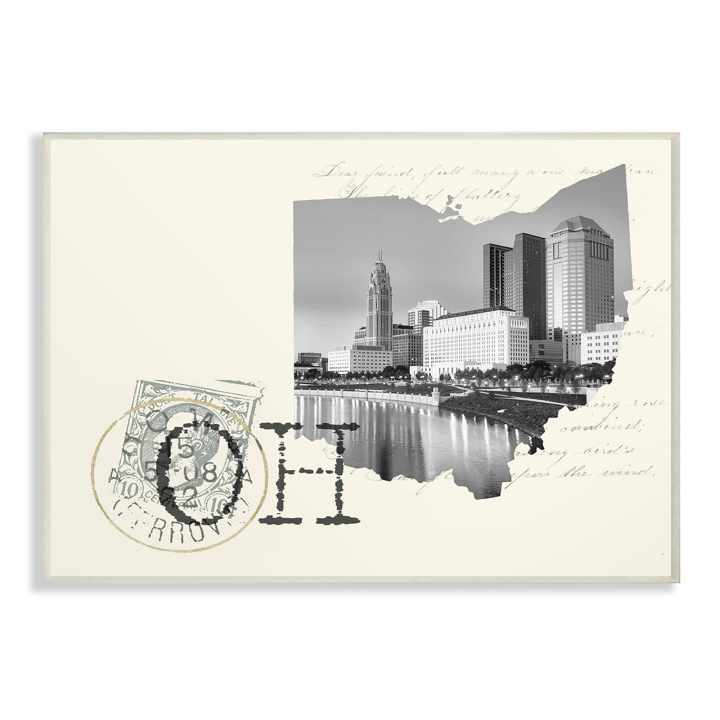 The Stupell Home Decor Ohio Black and White Photograph on Cream Paper Postcard Wall Plaque Art