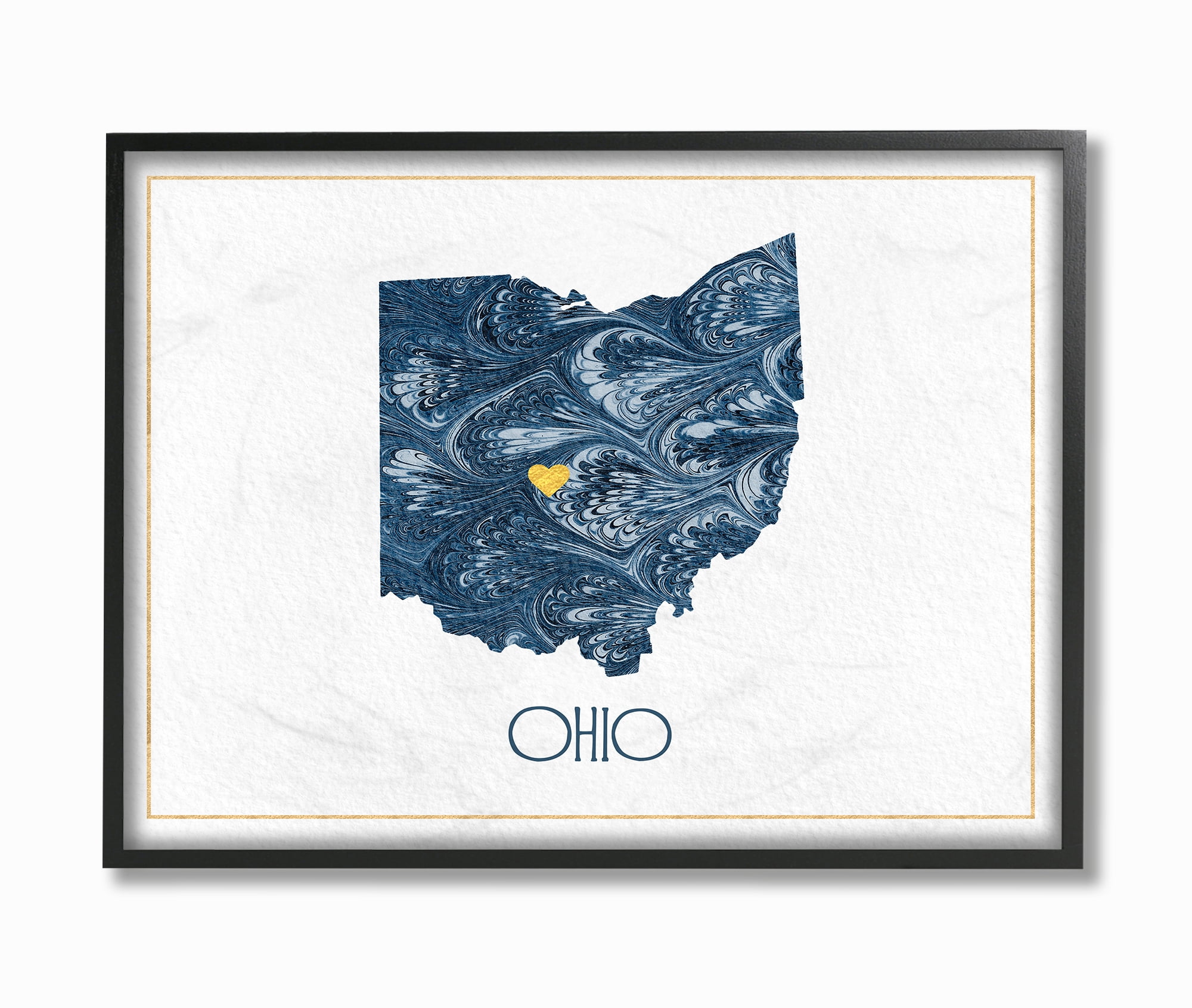 The Stupell Home Decor Ohio Minimal Blue Marbled Paper Silhouette Framed Texturized Art