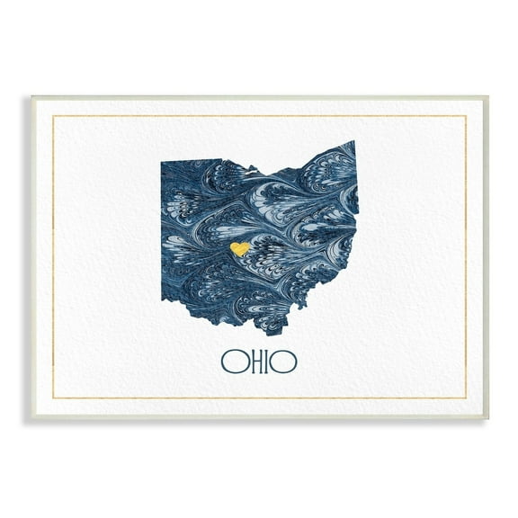 The Stupell Home Decor Ohio Minimal Blue Marbled Paper Silhouette Wall Plaque Art