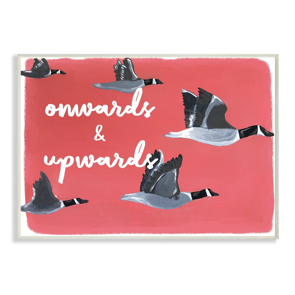 The Stupell Home Decor Onwards and Upwards Red Hand Drawn Geese Flying Illustration