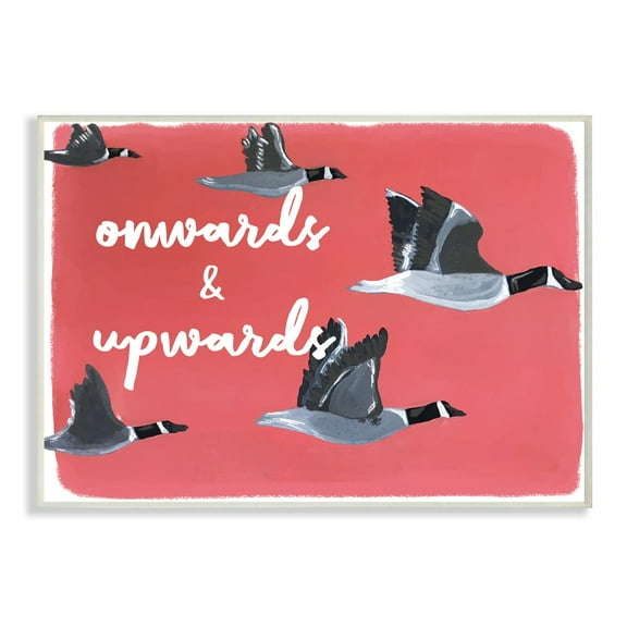 The Stupell Home Decor Onwards and Upwards Red Hand Drawn Geese Flying Illustration