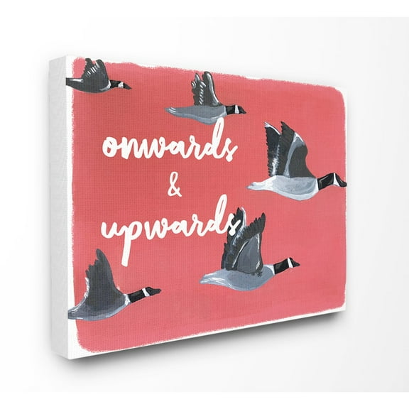 The Stupell Home Decor Onwards and Upwards Red Hand Drawn Geese Flying Illustration