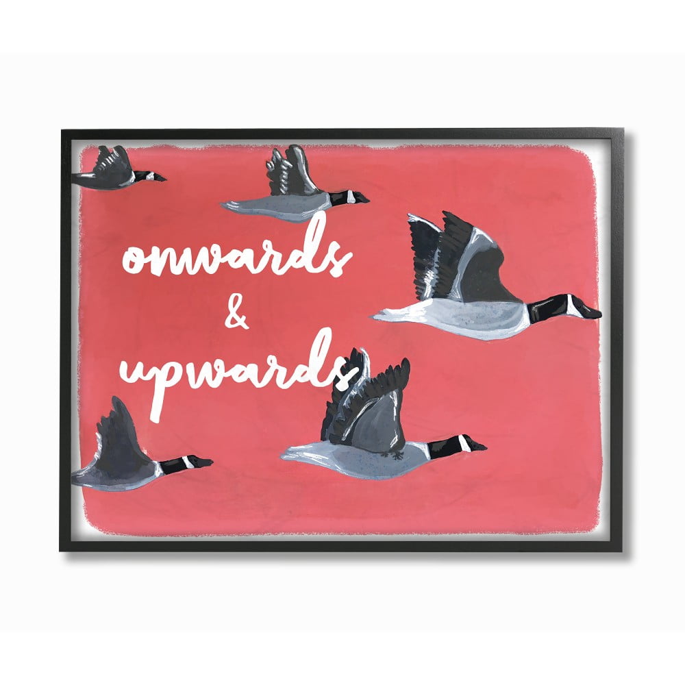 The Stupell Home Decor Onwards and Upwards Red Hand Drawn Geese Flying Illustration