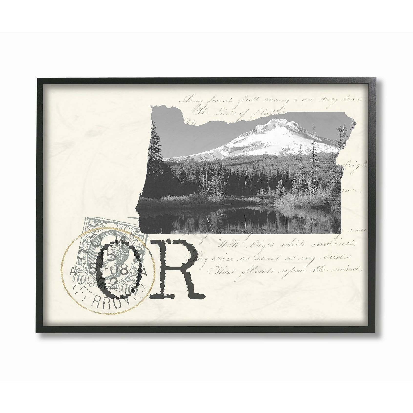 The Stupell Home Decor Oregon Black and White Photograph on Cream Paper Postcard Framed Texturized Art