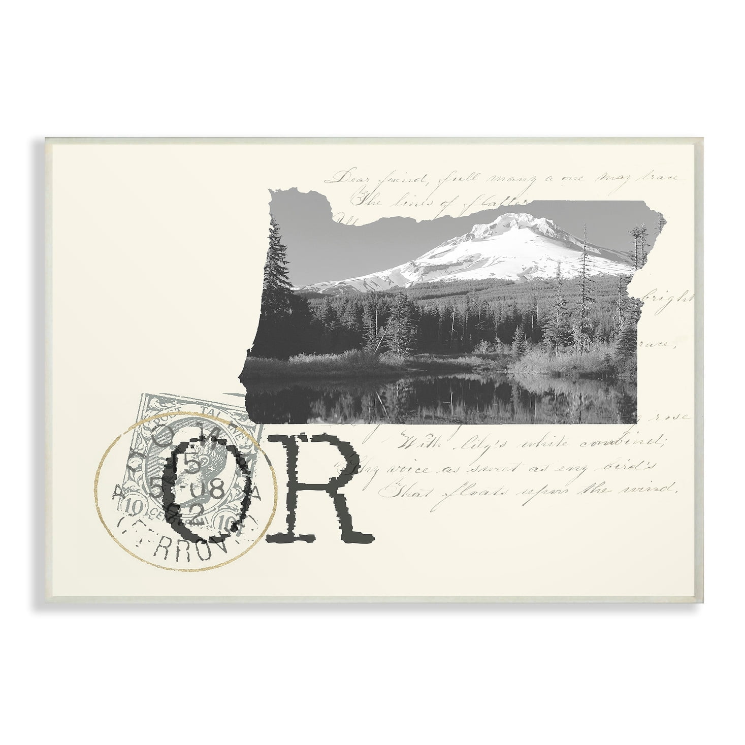 The Stupell Home Decor Oregon Black and White Photograph on Cream Paper Postcard Wall Plaque Art