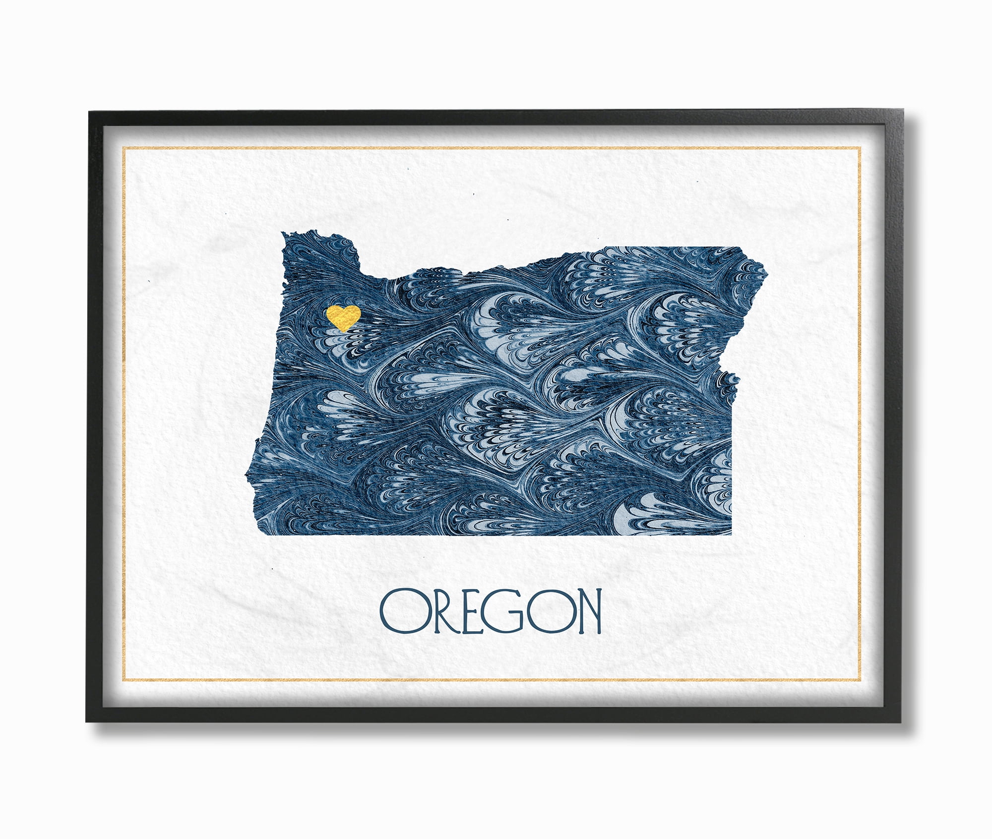 The Stupell Home Decor Oregon Minimal Blue Marbled Paper Silhouette Framed Texturized Art