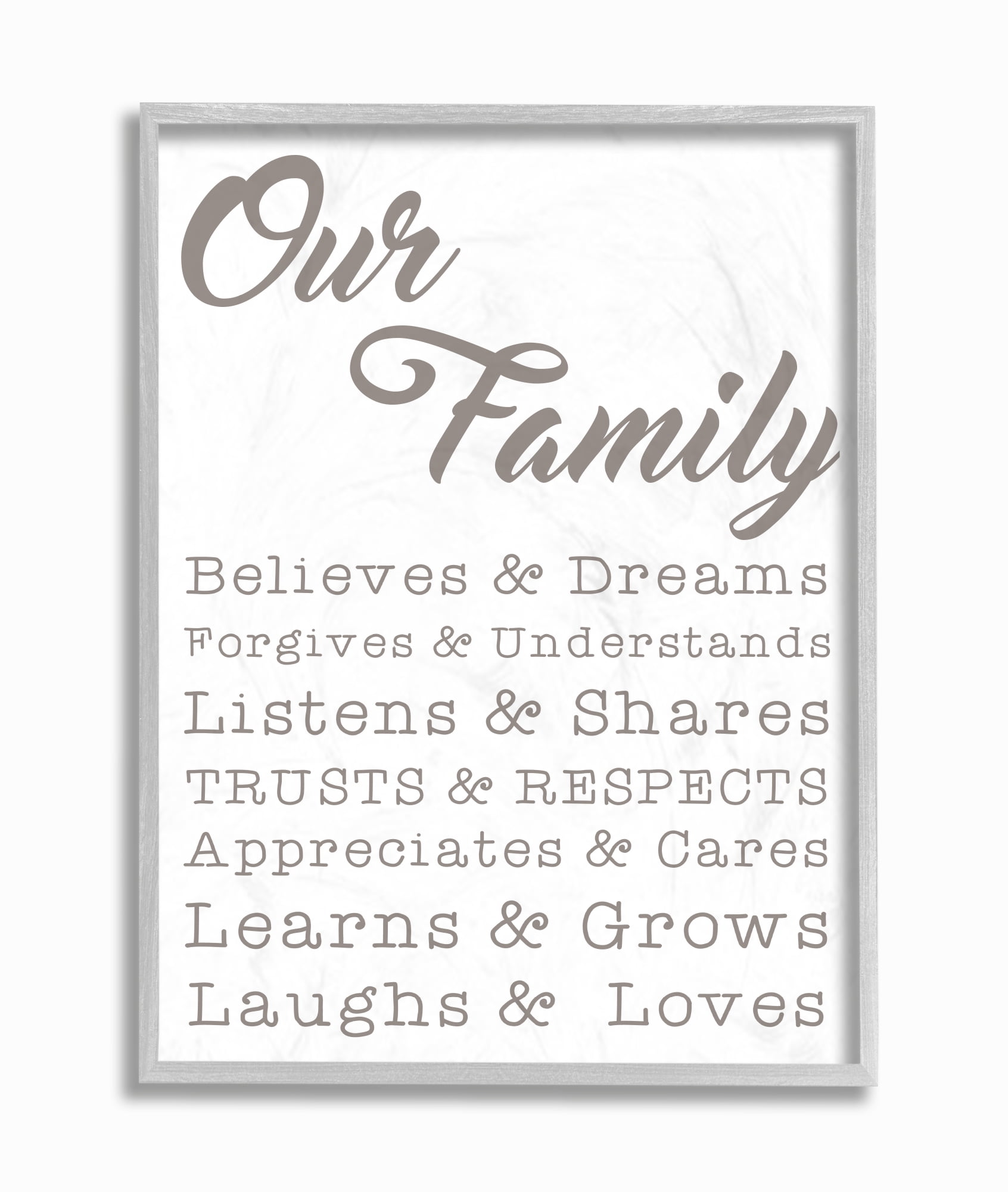 The Stupell Home Decor Our Family Laughs and Loves Gray Framed Texturized Art