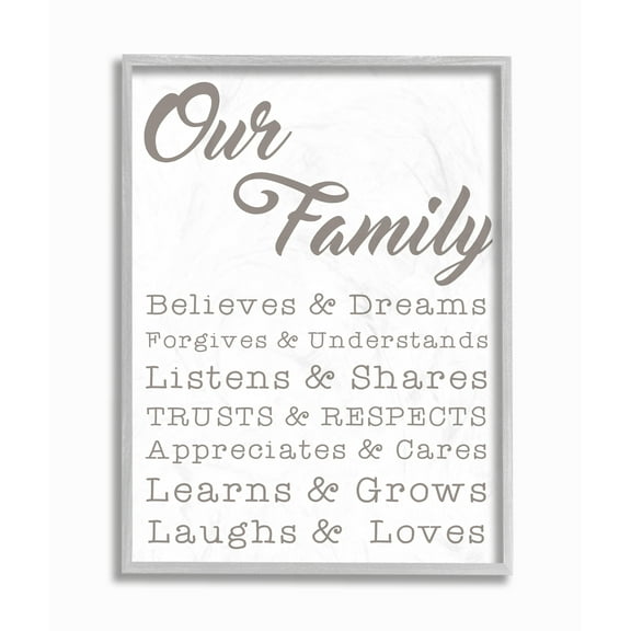 The Stupell Home Decor Our Family Laughs and Loves Gray Framed Texturized Art