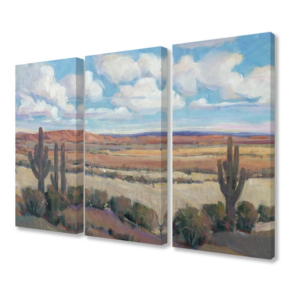 The Stupell Home Decor Painterly Desert Heat Scene with Cactus and Clouds Triptych Canvas Wall Art, 3pc, each 16 x 24