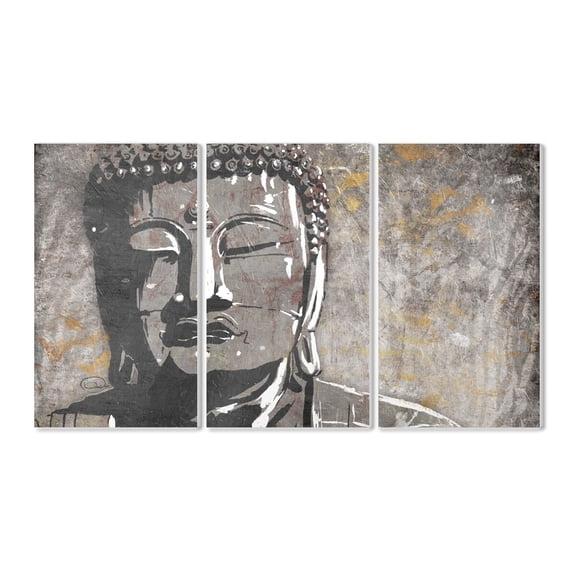 The Stupell Home Decor Painterly Tan and Grey Buddha Triptych Wall Plaque Art, 3pc, each 11 x 17