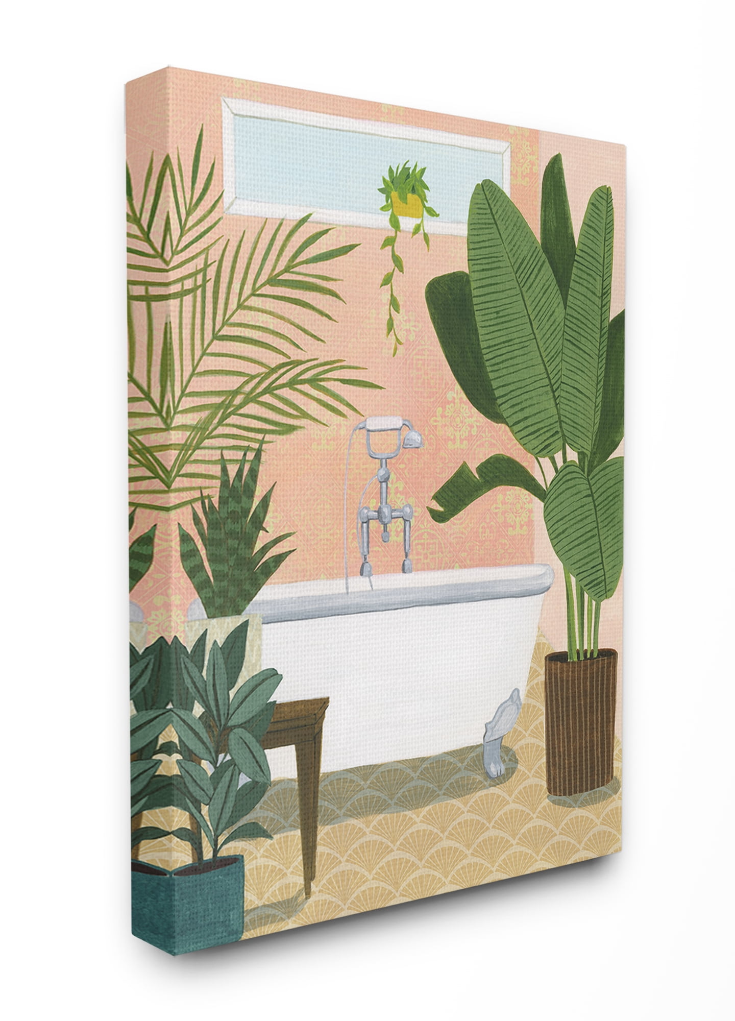 The Stupell Home Decor Peach Walls Bathtub Oasis Scene with Palm Plants Canvas Wall Art