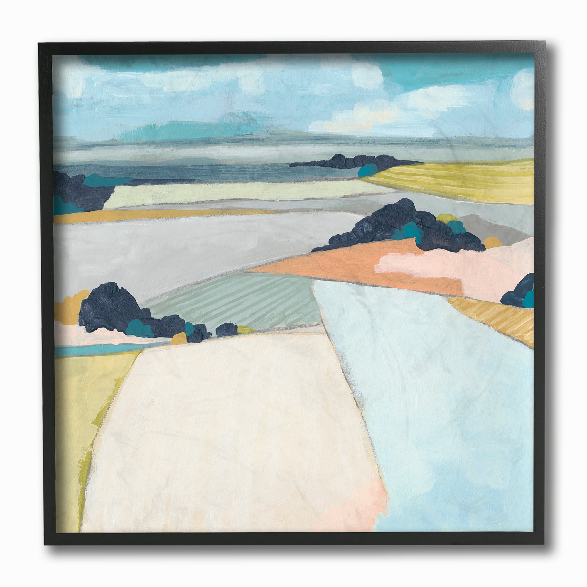 The Stupell Home Decor Peach and Blue Chromatic Fields Color Block Landscape Framed Texturized Art