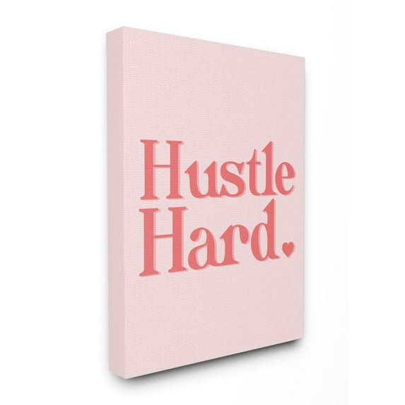 The Stupell Home Decor Peach and Coral Hustle Hard Typography with Heart Canvas Wall Art