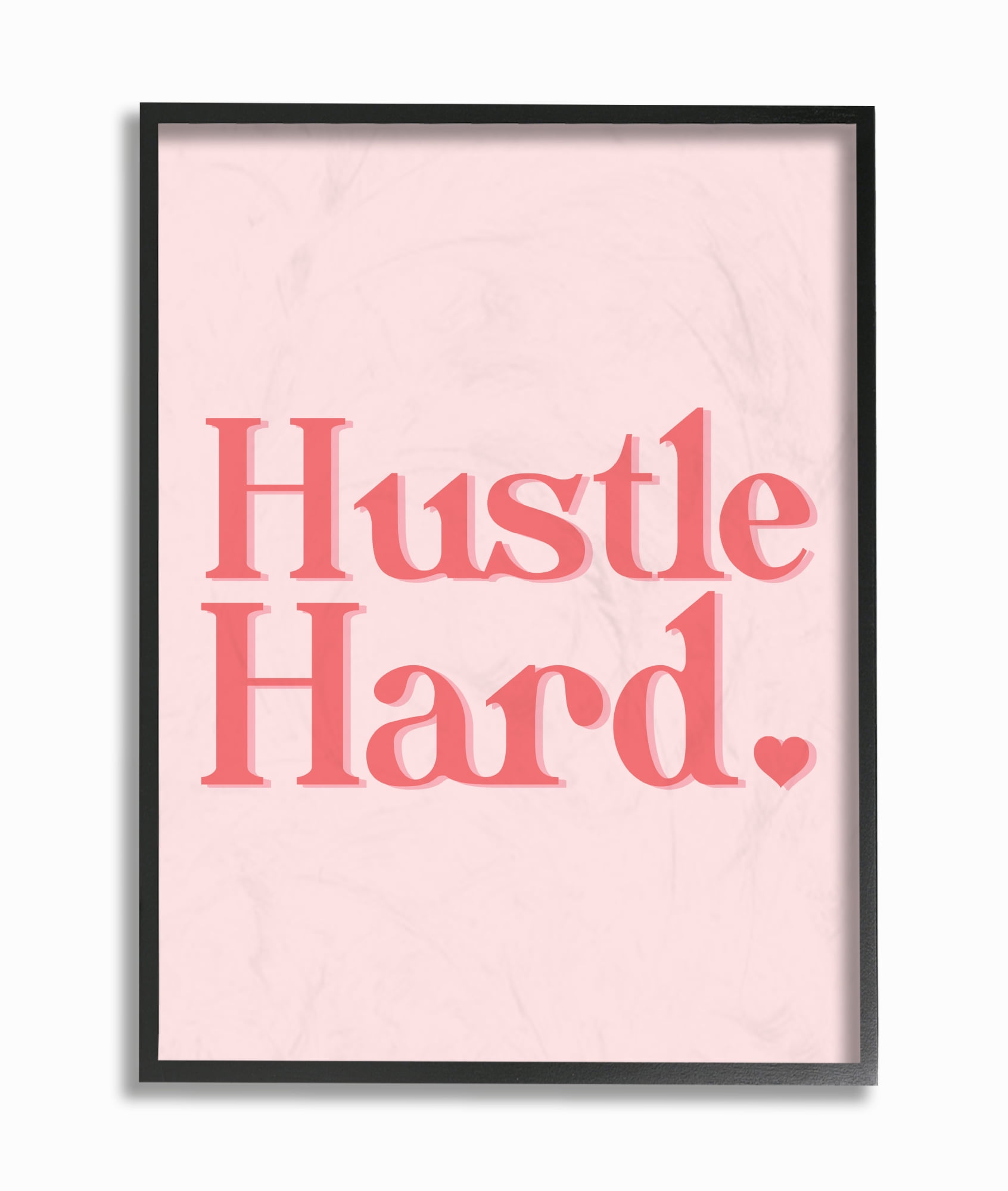 The Stupell Home Decor Peach and Coral Hustle Hard Typography with Heart Framed Texturized Art