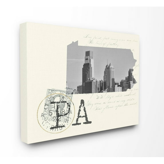 The Stupell Home Decor Pennsylvania Black and White Photograph on Cream Paper Postcard Canvas Wall Art