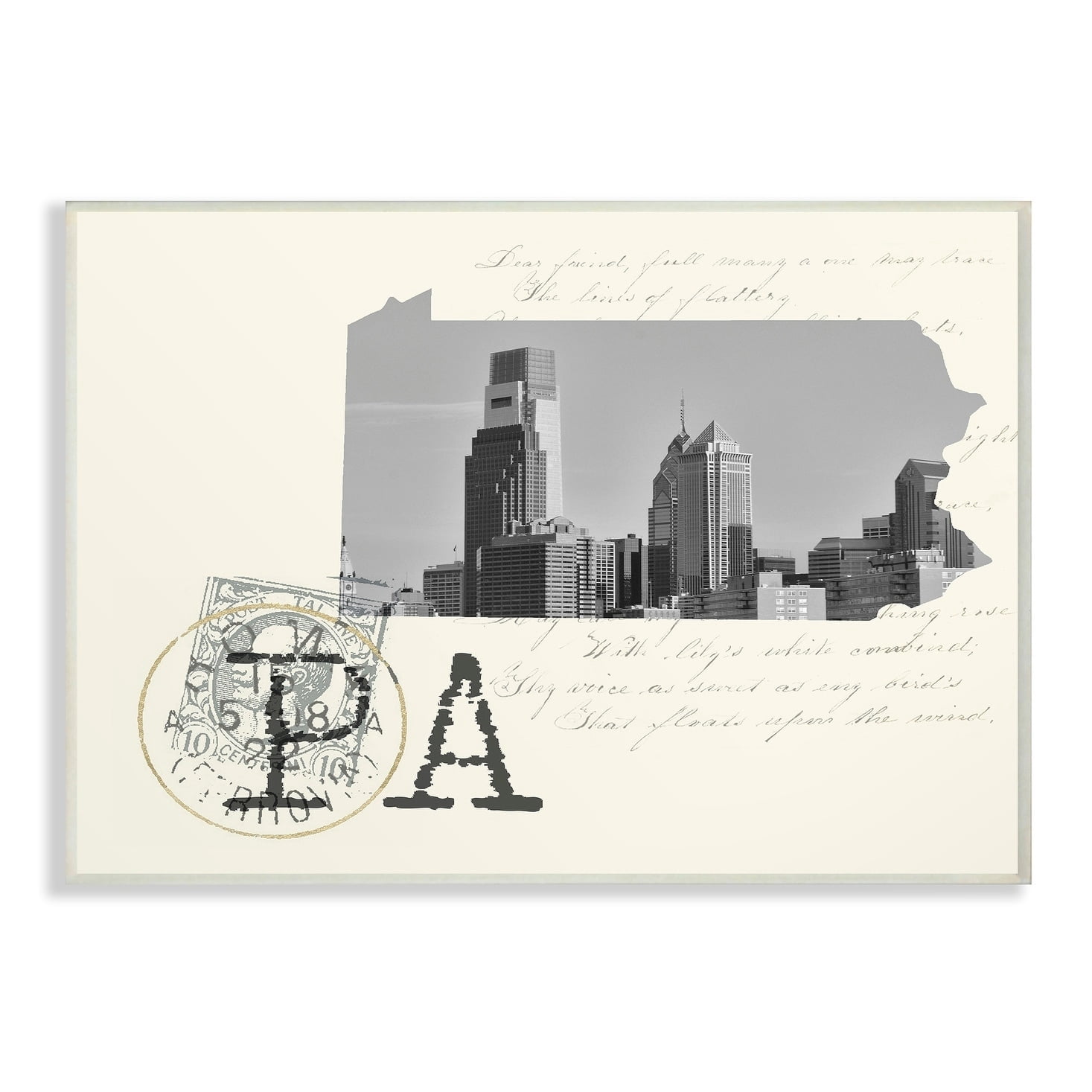 The Stupell Home Decor Pennsylvania Black and White Photograph on Cream Paper Postcard Wall Plaque Art