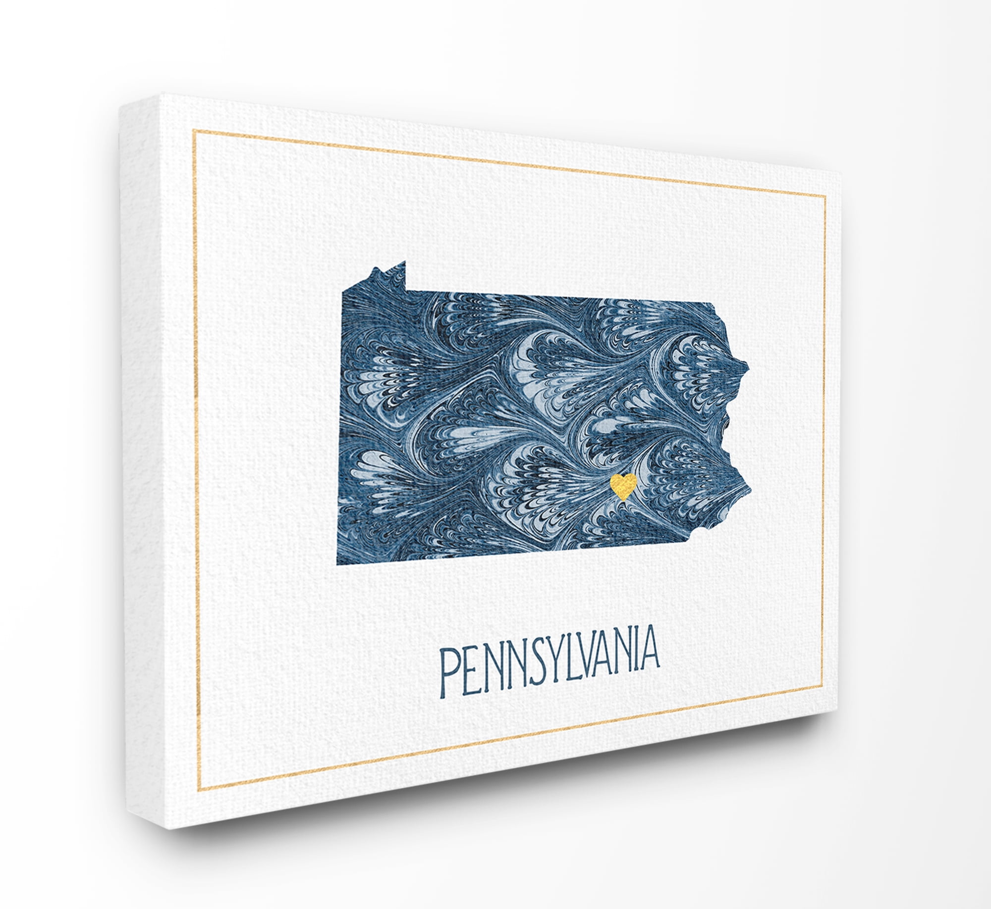 The Stupell Home Decor Pennsylvania Minimal Blue Marbled Paper Silhouette Canvas Wall Art