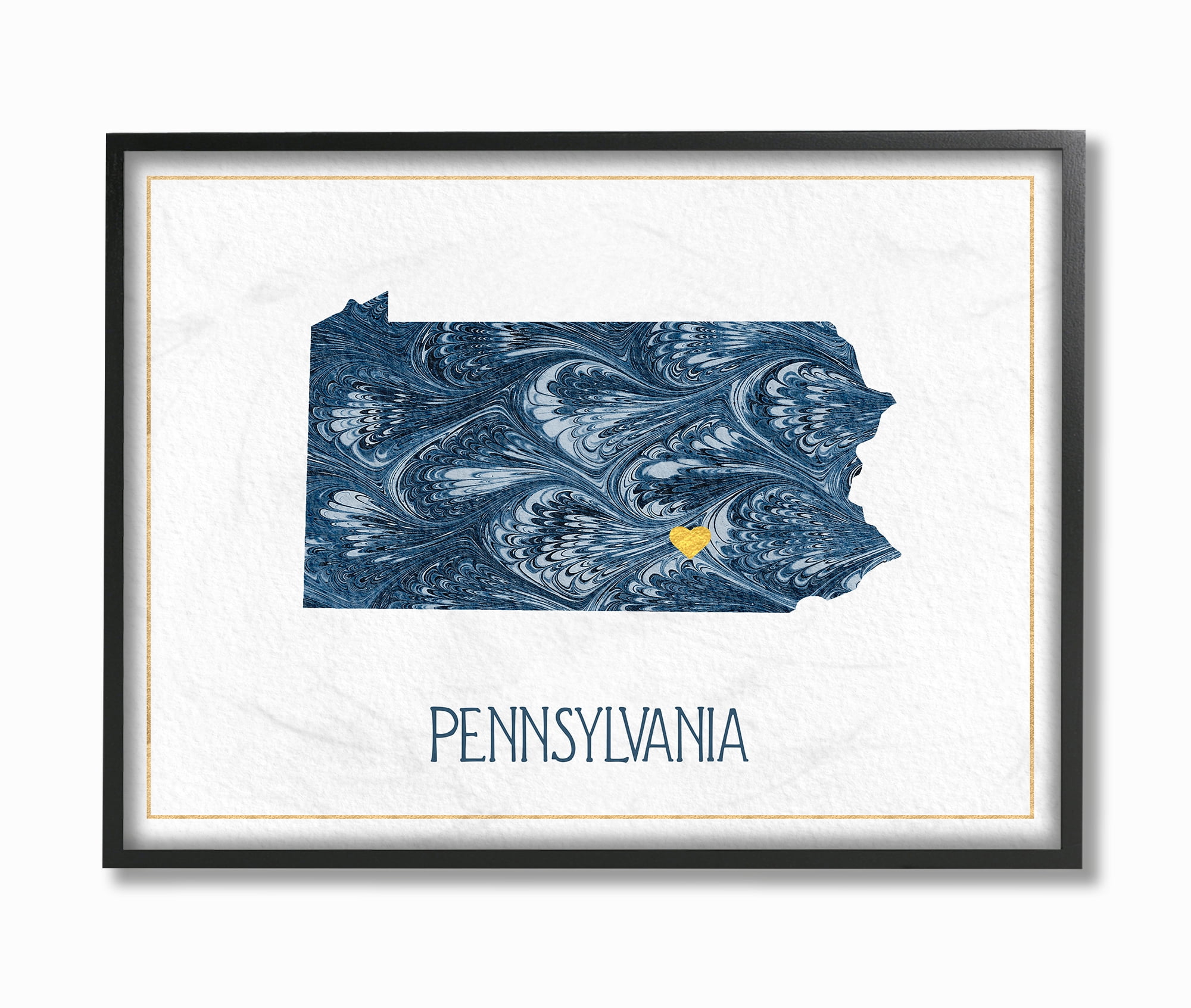 The Stupell Home Decor Pennsylvania Minimal Blue Marbled Paper Silhouette Framed Texturized Art