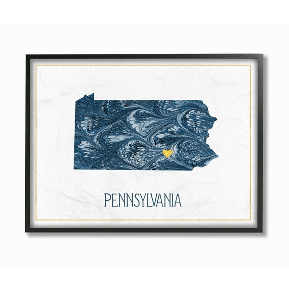The Stupell Home Decor Pennsylvania Minimal Blue Marbled Paper Silhouette Framed Texturized Art