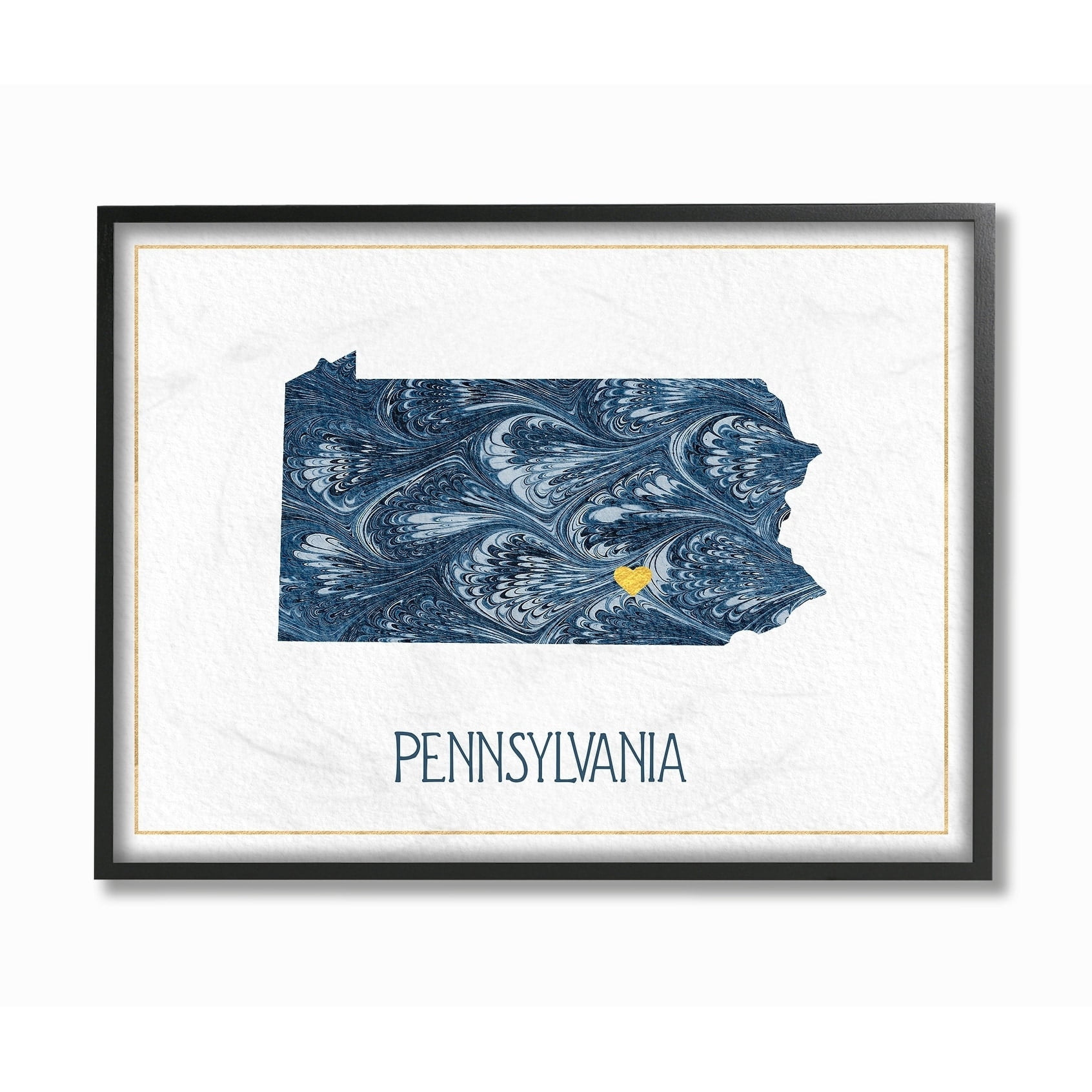 The Stupell Home Decor Pennsylvania Minimal Blue Marbled Paper Silhouette Framed Texturized Art