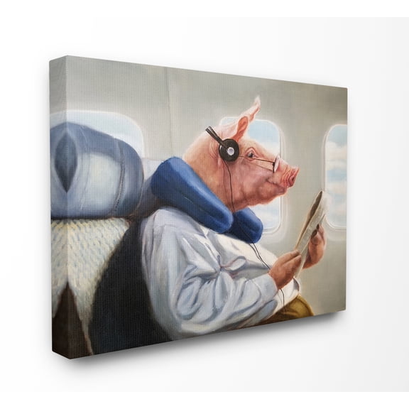 The Stupell Home Decor Pig Doing Some Light Reading on a Flight Funny Canvas Wall Art Design By Lucia Heffernan