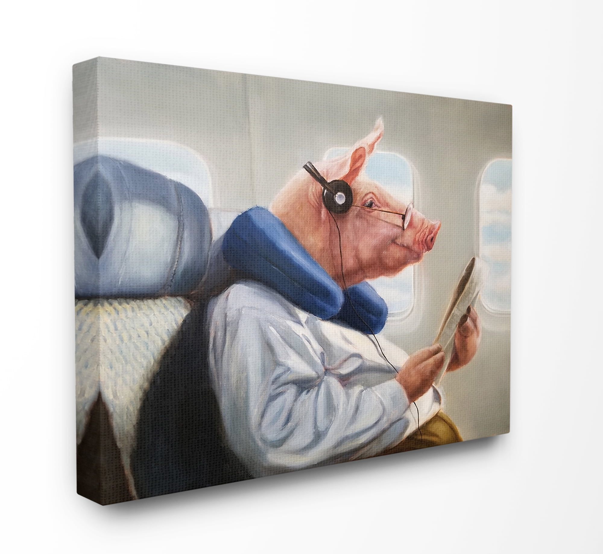 The Stupell Home Decor Pig Doing Some Light Reading on a Flight Funny Canvas Wall Art Design By Lucia Heffernan