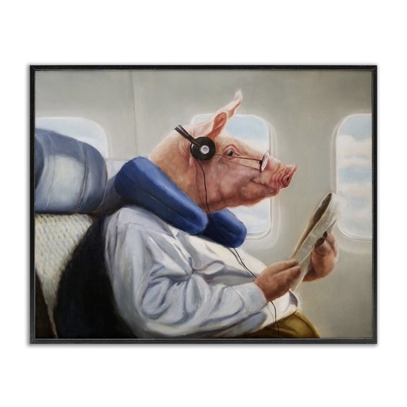 Stupell Industries Bohemian Pig Doing Some Light Reading on a Flight Funny Black Framed Giclee Art, 14 x 11, by Duy Huynh