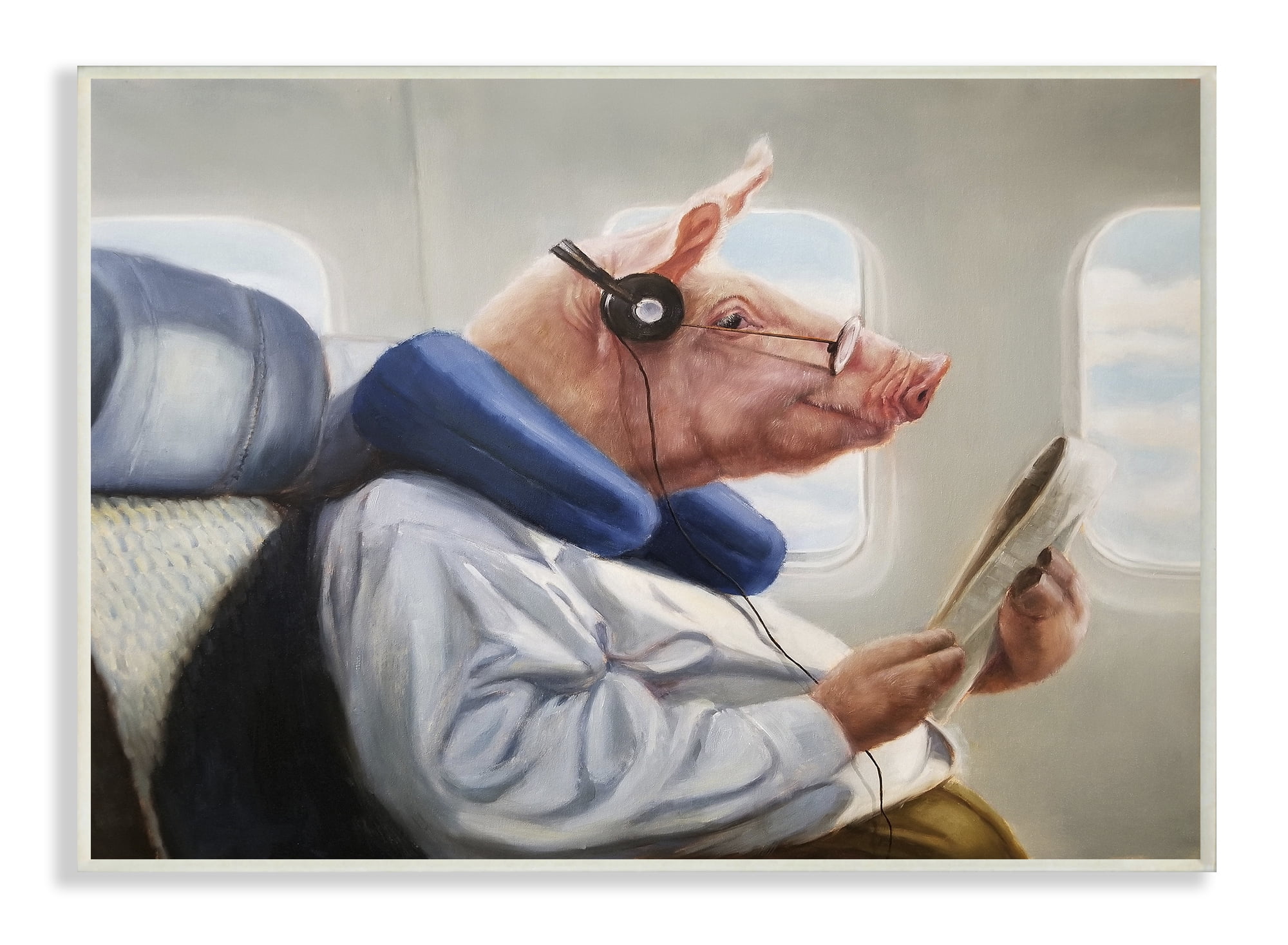 The Stupell Home Decor Pig Doing Some Light Reading on a Flight Funny Wall Plaque Art Design By Lucia Heffernan