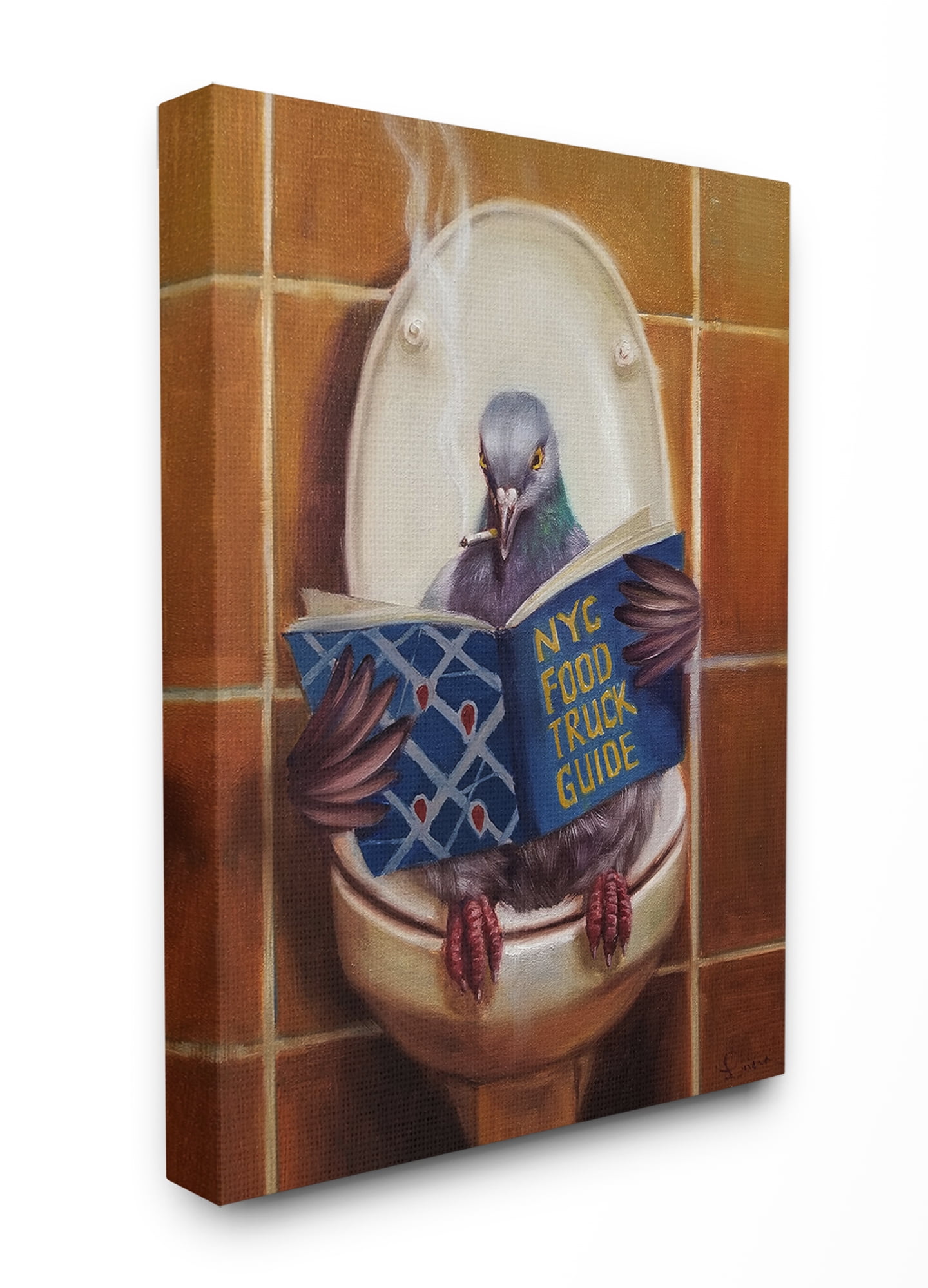 The Stupell Home Decor Pigeon Smoking on the Toilet Reading Funny Canvas Wall Art Design By Lucia Heffernan