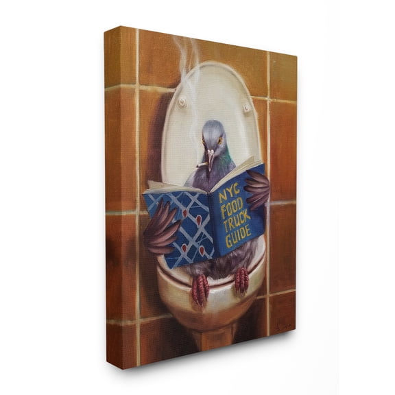 The Stupell Home Decor Pigeon Smoking on the Toilet Reading Funny Canvas Wall Art Design By Lucia Heffernan