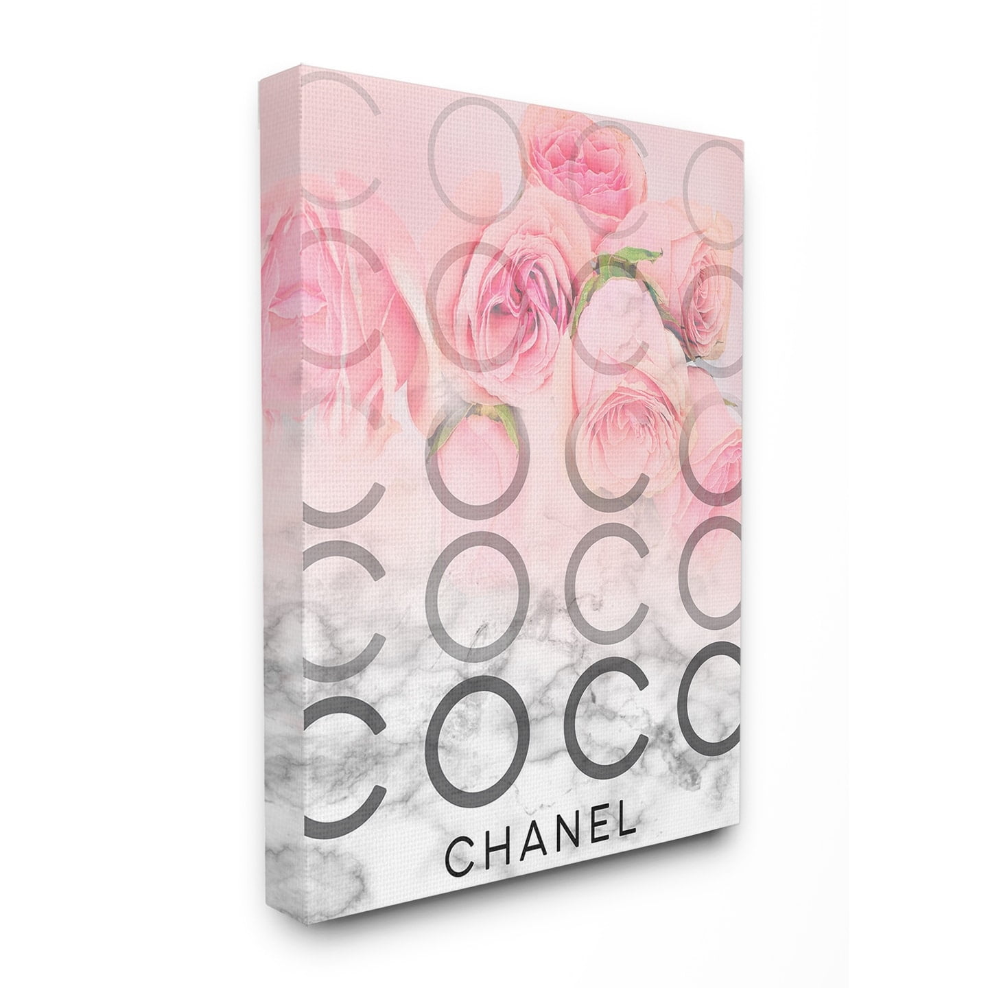 The Stupell Home Decor Pink Ombre C and O Typography Over Roses and Marble Canvas Wall Art