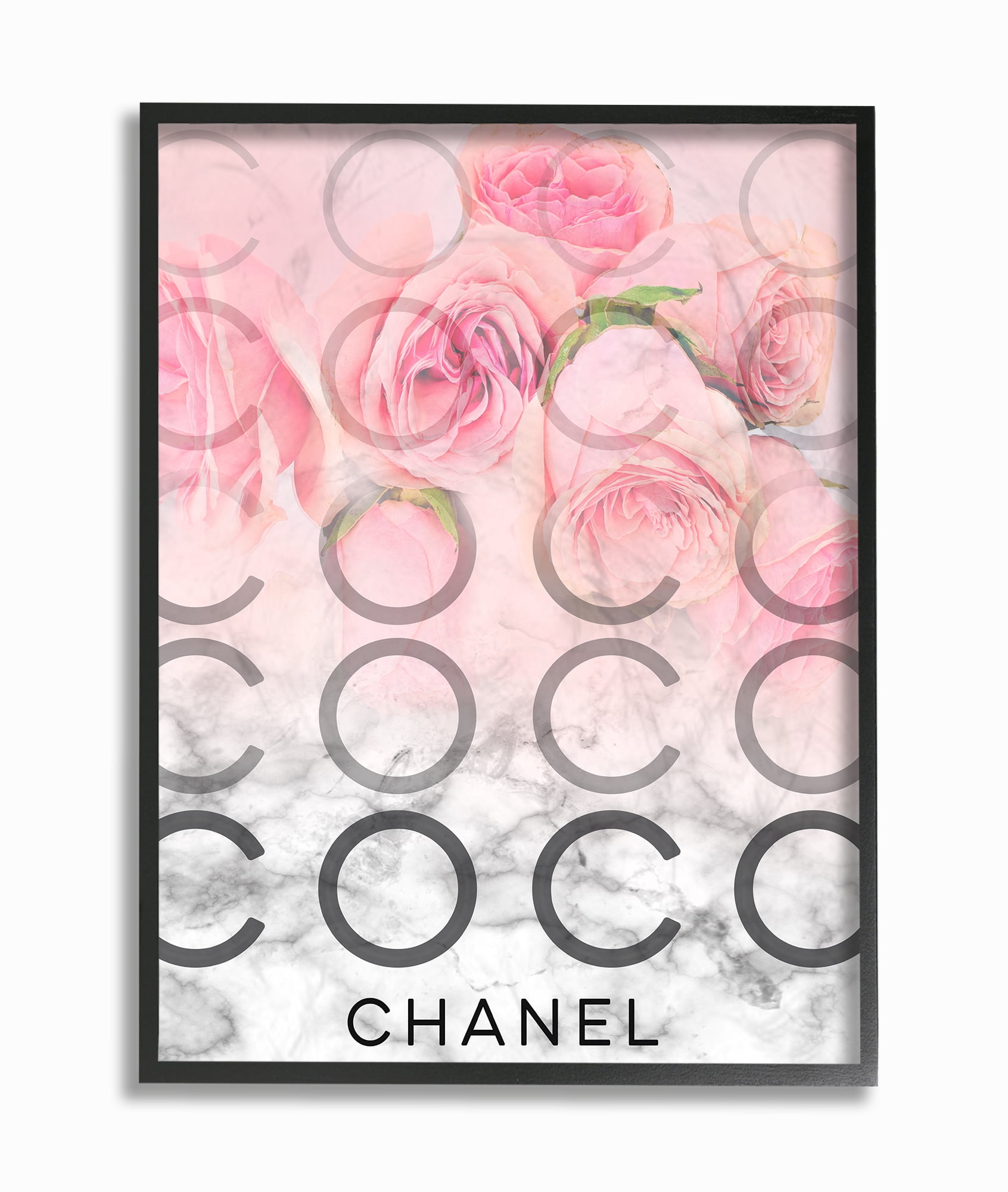 The Stupell Home Decor Pink Ombre C and O Typography Over Roses and Marble Framed Texturized Art