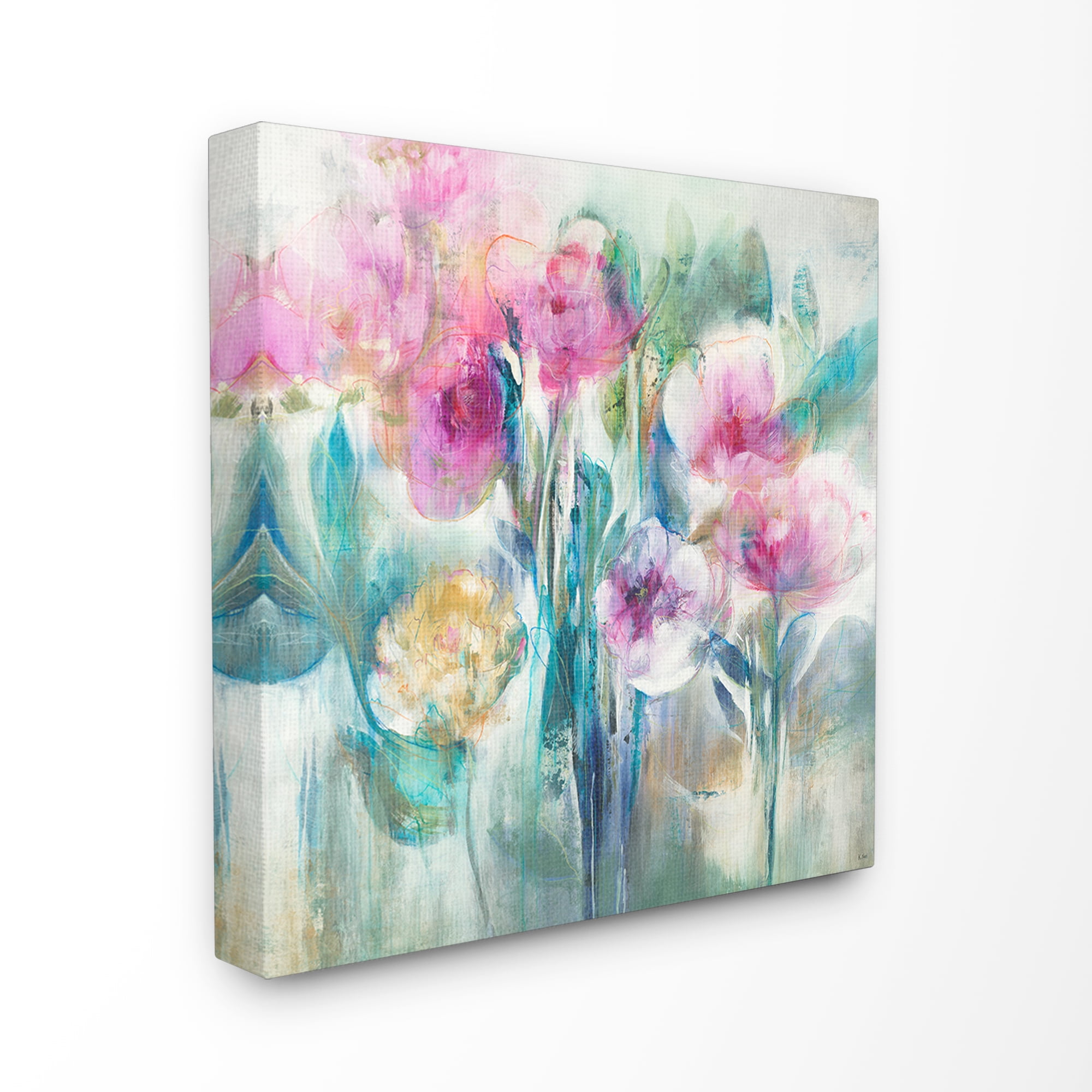 The Stupell Home Decor Pink Purple and Sage Soft Painterly Florals Canvas Wall Art
