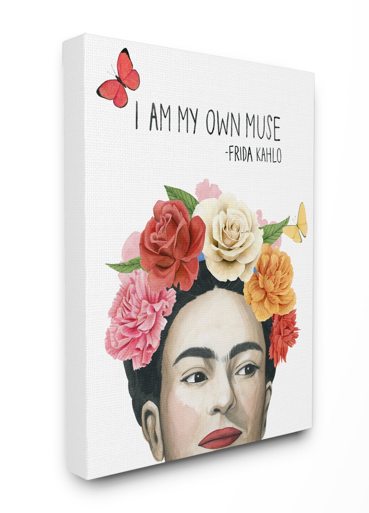 Frida Kahlo Quote Canvas Wall Art with Floral Crown