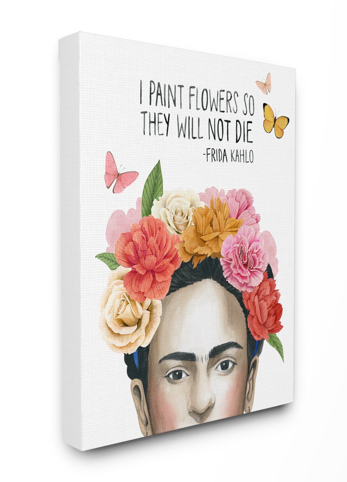 The Stupell Home Decor Pink and Coral Painted Flowers Don't Die Frida's Flowers Canvas Wall Art