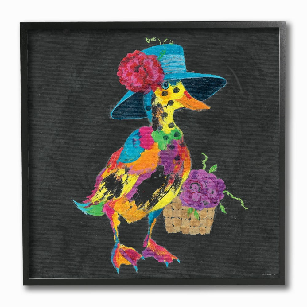 The Stupell Home Decor Playful Duck with Hat Rainbow Textural Chalk Drawing