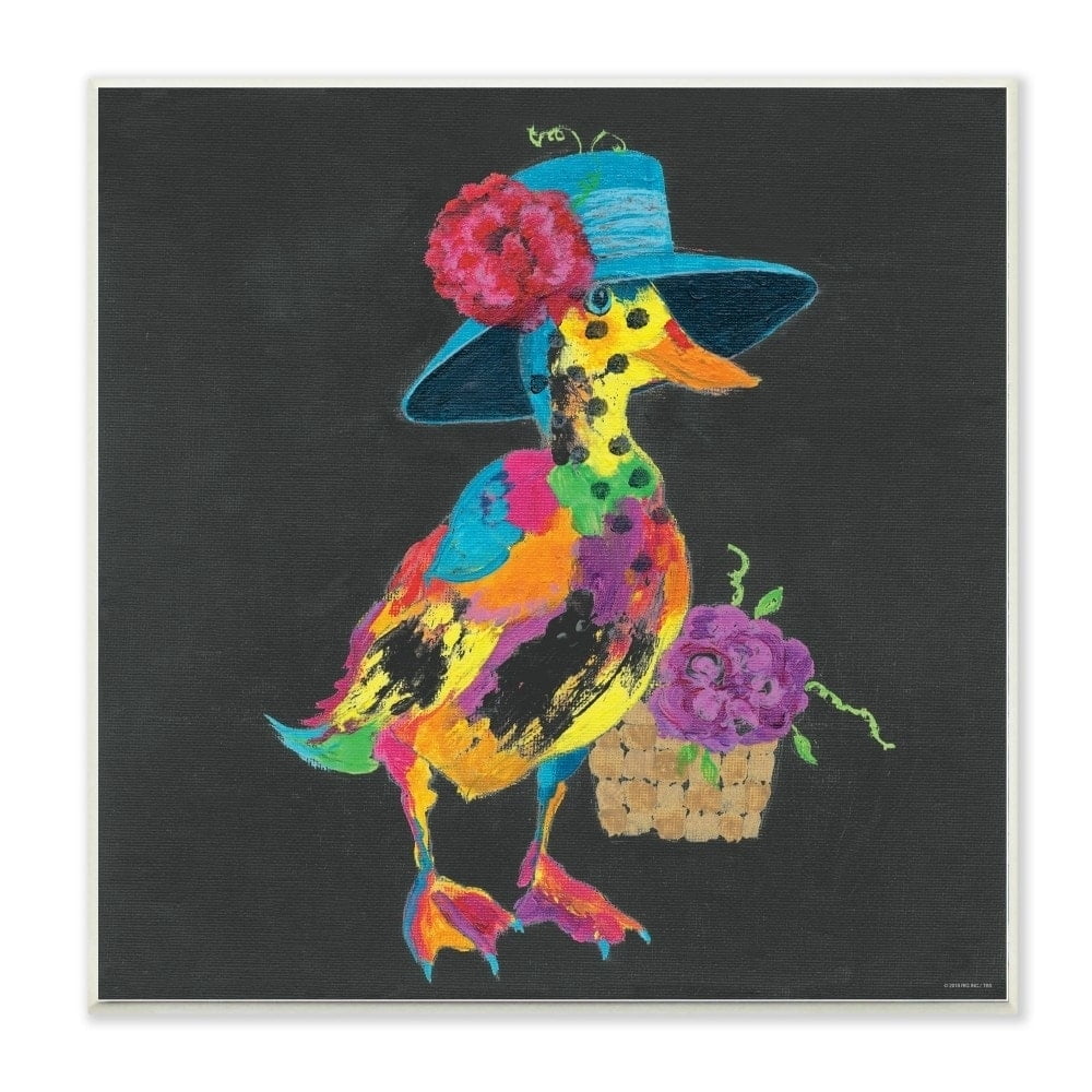 The Stupell Home Decor Playful Duck with Hat Rainbow Textural Chalk Drawing
