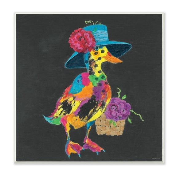 The Stupell Home Decor Playful Duck with Hat Rainbow Textural Chalk Drawing
