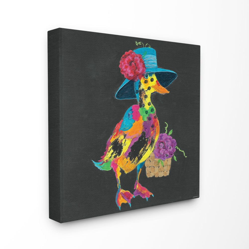 The Stupell Home Decor Playful Duck with Hat Rainbow Textural Chalk Drawing