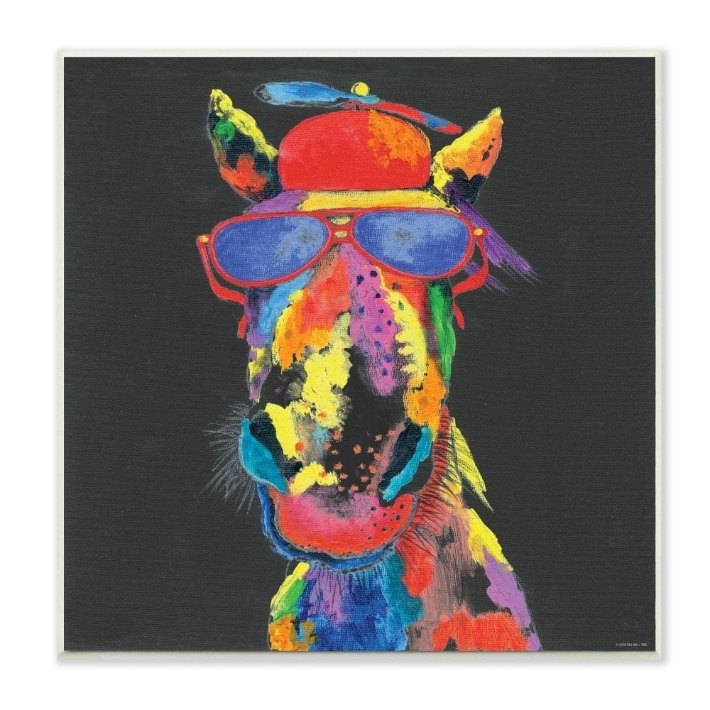 The Stupell Home Decor Playful Horse with Sunglasses Rainbow Textural Chalk Drawing