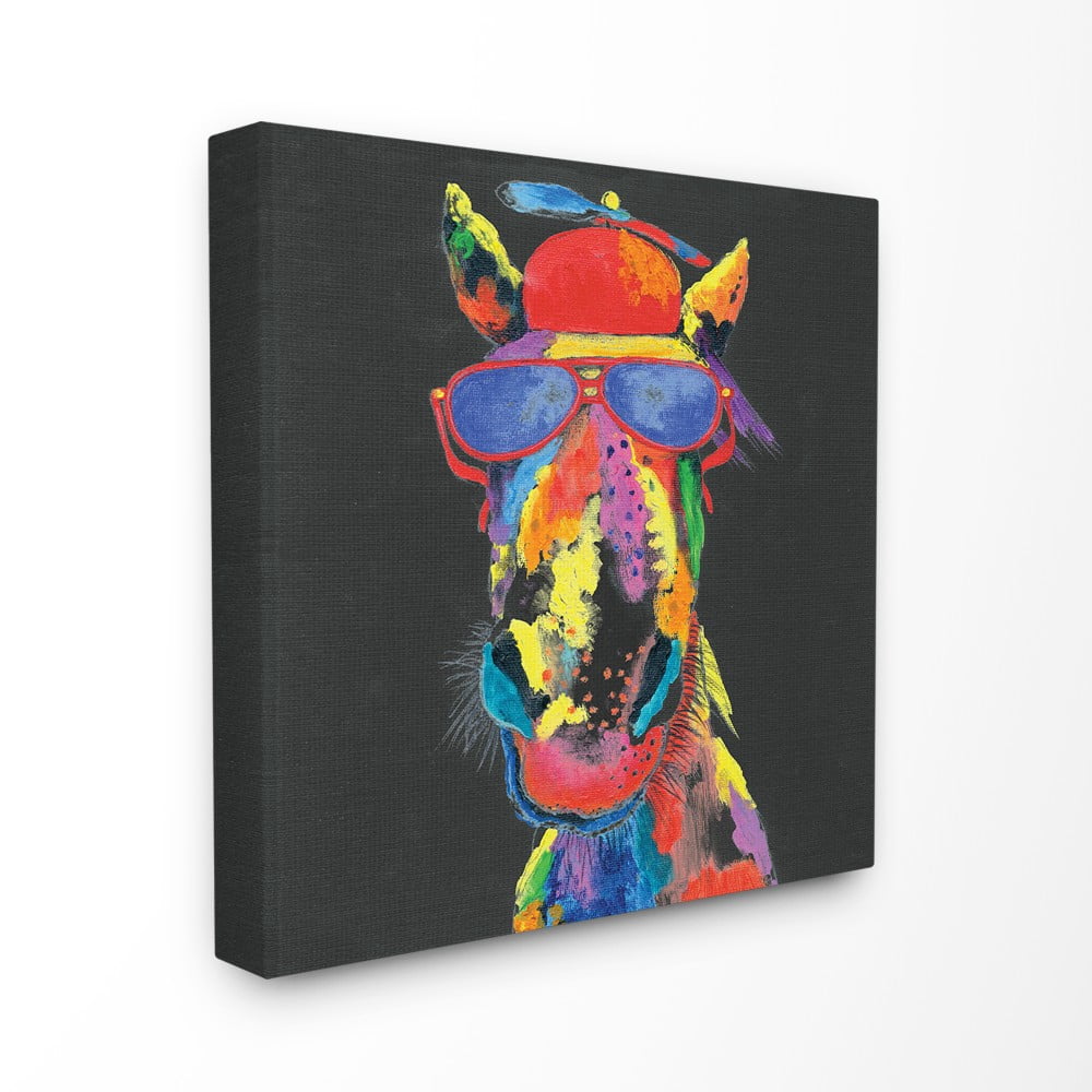The Stupell Home Decor Playful Horse with Sunglasses Rainbow Textural Chalk Drawing