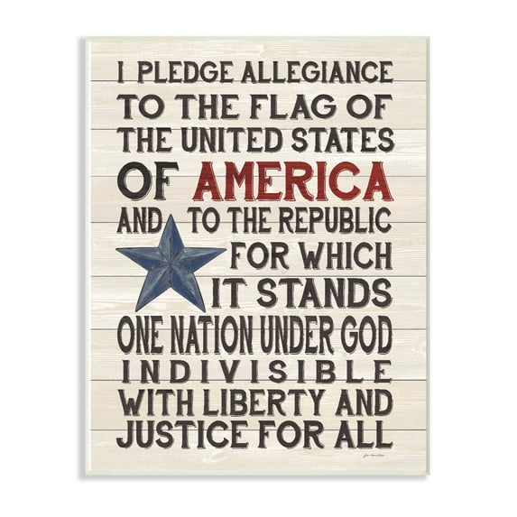 The Stupell Home Decor Pledge of Allegiance Stars and Stripes a Rustic Wood Look Sign
