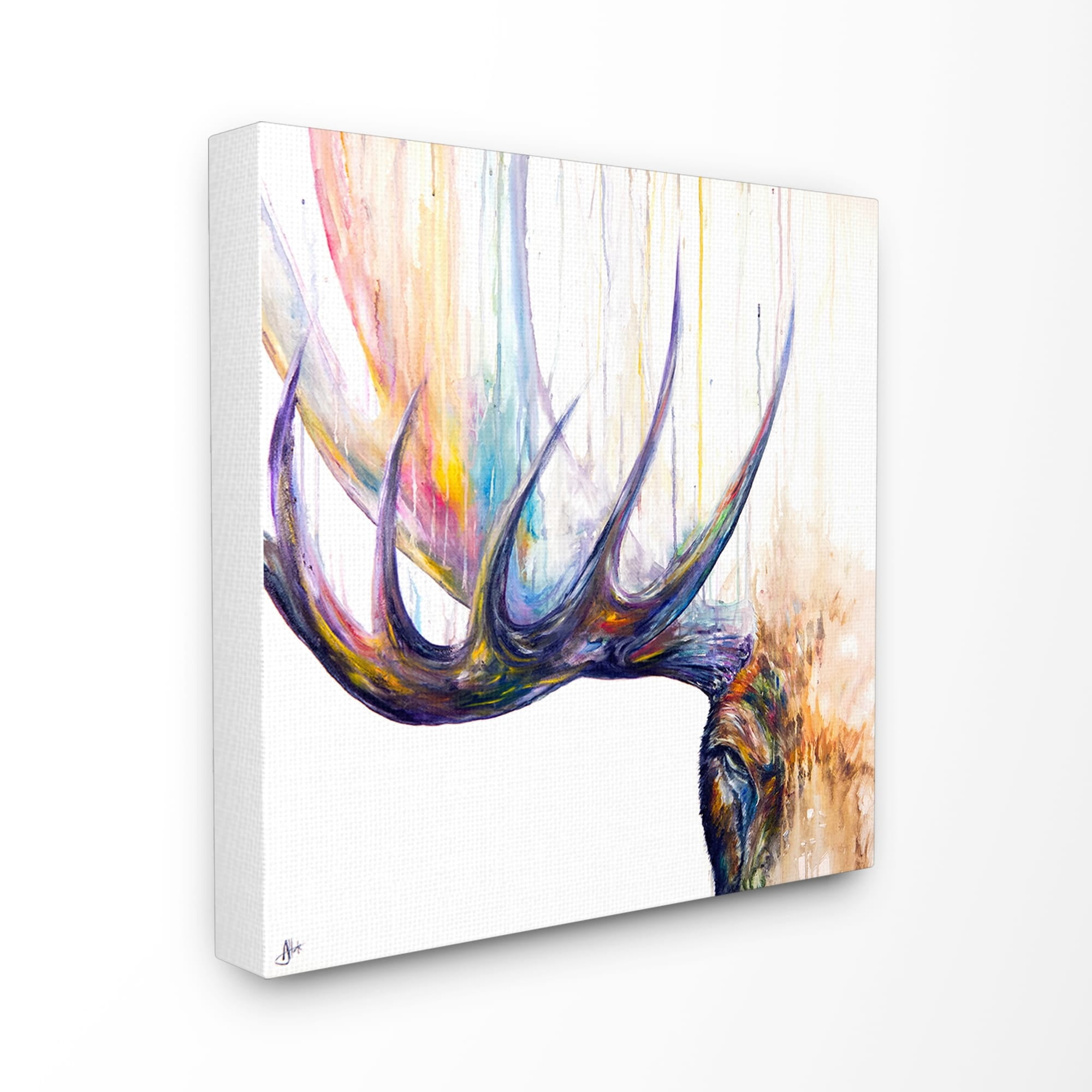The Stupell Home Decor Rainbow Watercolor Dripping Moose Antlers Canvas Wall Art