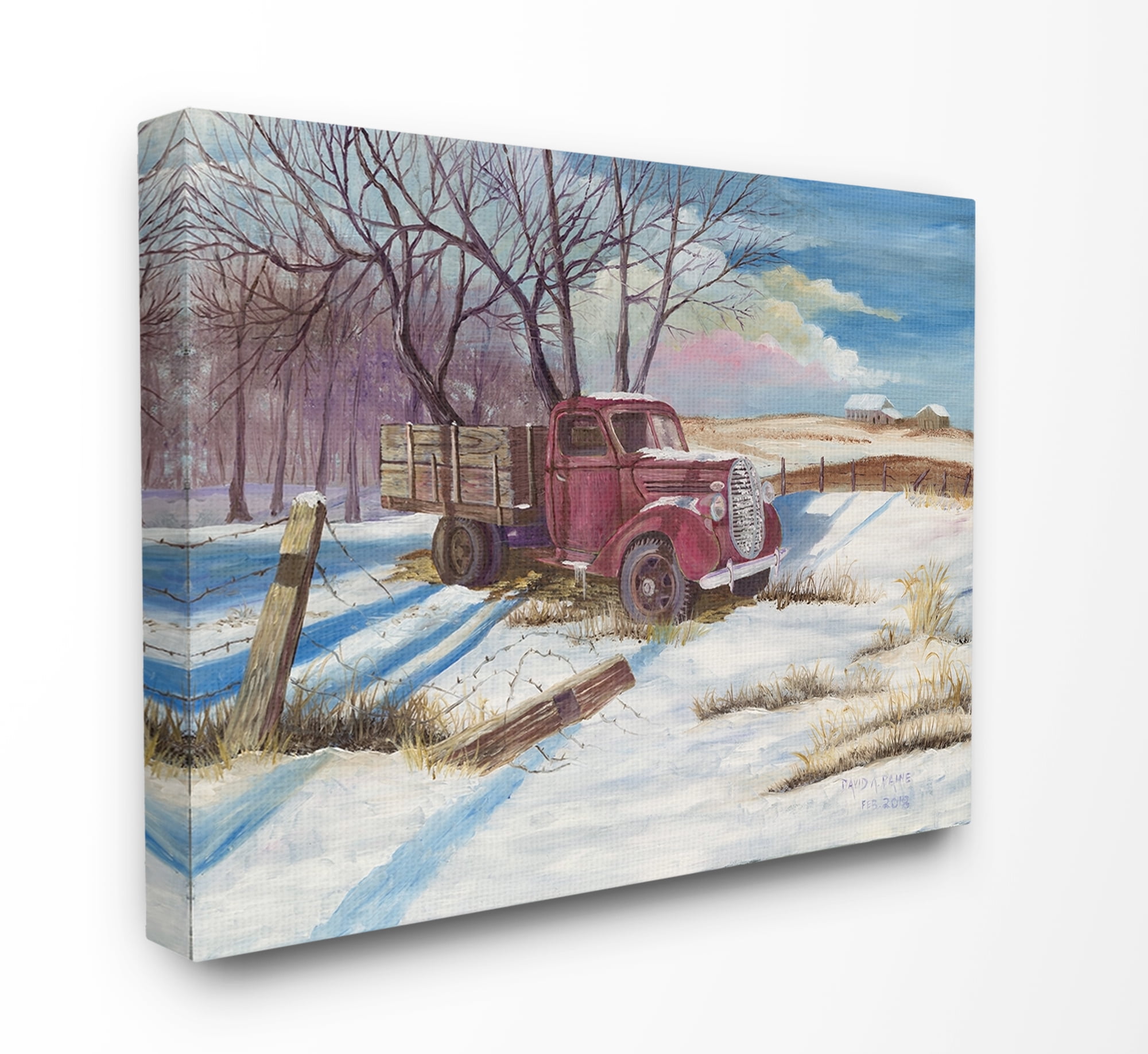 The Stupell Home Decor Red Pickup Truck Scene with Snow on the Ground Canvas Wall Art