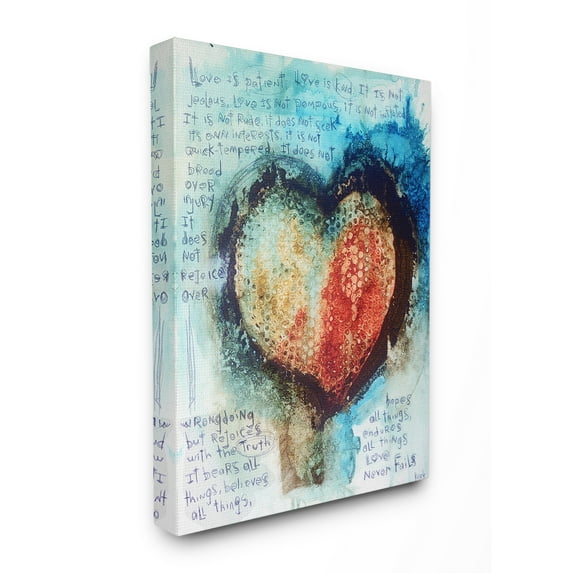 The Stupell Home Decor Red and Blue Painted Heart Over Words Collage Art Canvas Wall Art