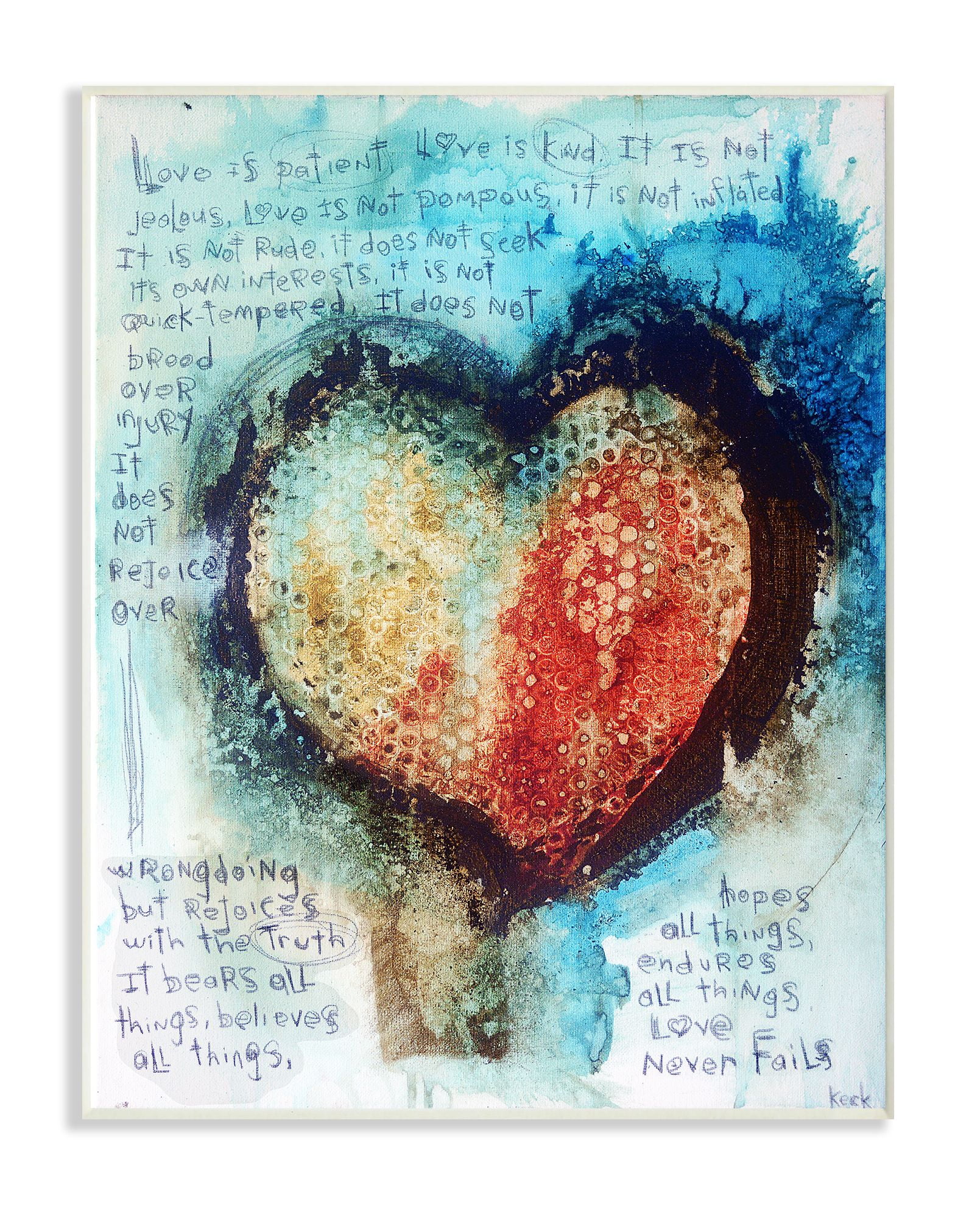The Stupell Art Painted Words Heart Blue Home Art Texturized Over Framed Collage Decor and Red