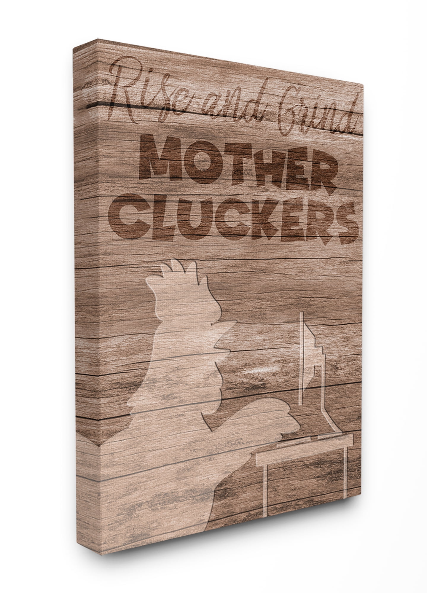 The Stupell Home Decor Rise and Grind Mother Cluckers Chicken Typography Canvas Wall Art