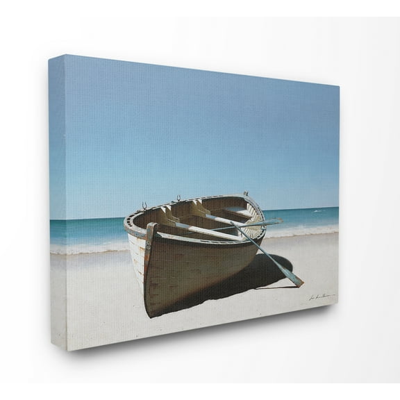 The Stupell Home Decor Row Boat in the Sand Ocean Shore Scene Canvas Wall Art