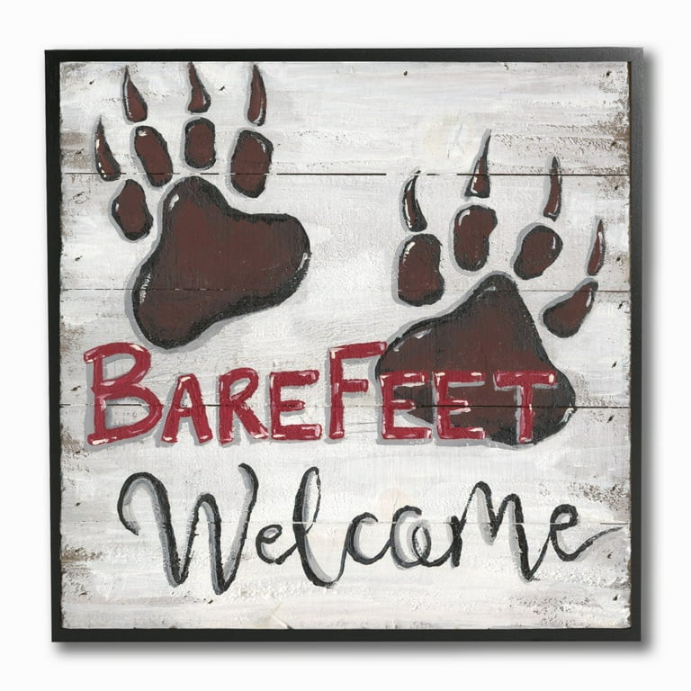 The Stupell Home Decor Rustic Wood Look Bare Feet Welcome with Brown Bear  Paws
