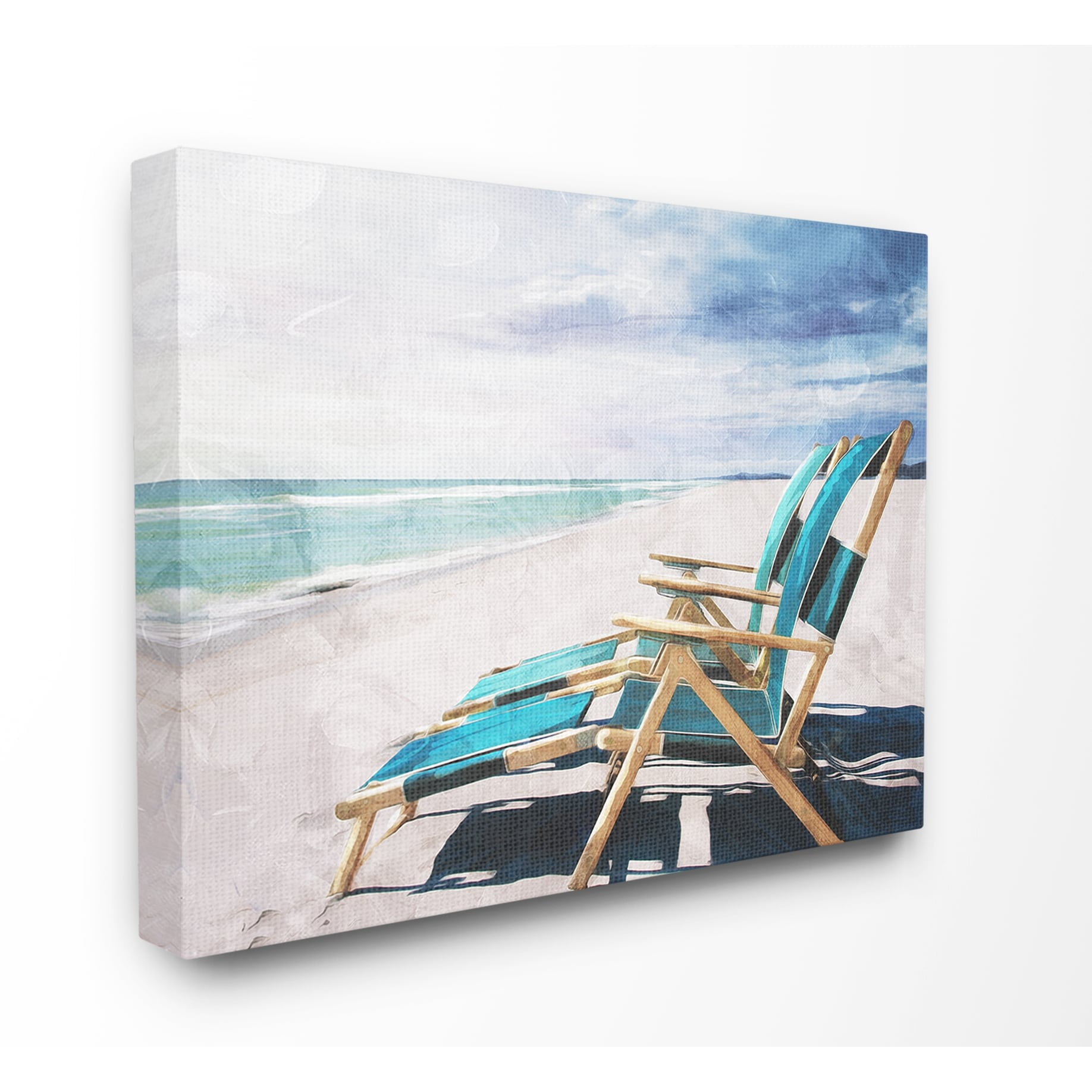 The Stupell Home Decor Set of Teal Blue Chairs on the Beach Canvas Wall Art